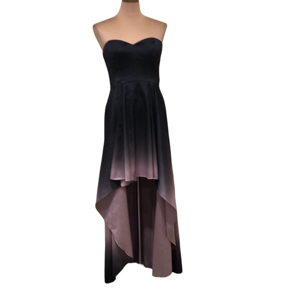 Badgley Mischka Ombre High Low Dress Size 6 Mauve Pink Strapless Gown